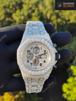 Automatic Bust Down Diamond VVS Moissanite Watch, Men's Iced Out Mechanical Wristwatch, Luxury Diamond Watch Hip Hop Jewelry For Him