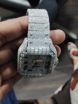 Iced Out VVS Moissanite Baguette Watch, Men's Bust Down Automatic Movement Wristwatch, Luxury Diamond Watch For Him, Hip Hop Jewelry For Him