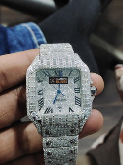Iced Out VVS Moissanite Baguette Watch, Men's Bust Down Automatic Movement Wristwatch, Luxury Diamond Watch For Him, Hip Hop Jewelry For Him