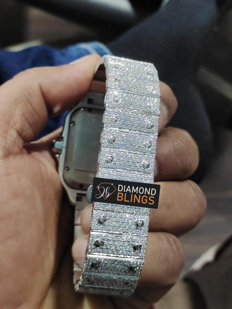 Iced Out VVS Moissanite Baguette Watch, Men's Bust Down Automatic Movement Wristwatch, Luxury Diamond Watch For Him, Hip Hop Jewelry For Him_4