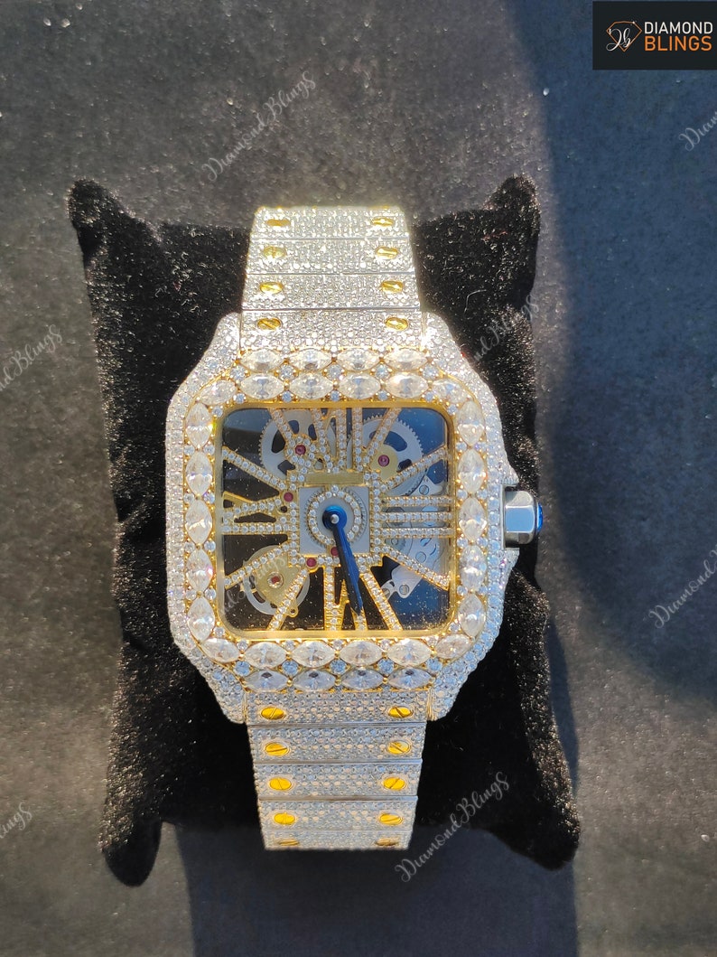 Iced Out VVS Moissanite Diamond Watch, Men's Bust Down Wristwatch, Luxury Diamond Watch For Him, Hip Hop Jewelry For Him_2