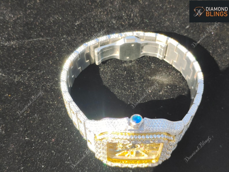 Iced Out VVS Moissanite Diamond Watch, Men's Bust Down Wristwatch, Luxury Diamond Watch For Him, Hip Hop Jewelry For Him_5
