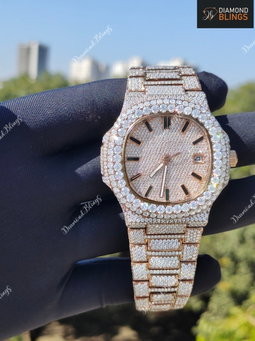 Iced Out VVS Moissanite Watch, White and Gold Automatic Bust Down Diamond, Mechanical Wristwatch, Luxury Diamond Watch Hip Hop Jewelry