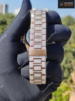 Iced Out VVS Moissanite Watch, White and Gold Automatic Bust Down Diamond, Mechanical Wristwatch, Luxury Diamond Watch Hip Hop Jewelry