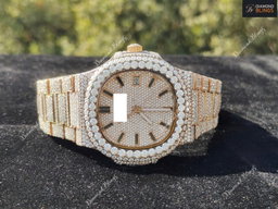 Iced Out VVS Moissanite Watch, White and Gold Automatic Bust Down Diamond, Mechanical Wristwatch, Luxury Diamond Watch Hip Hop Jewelry