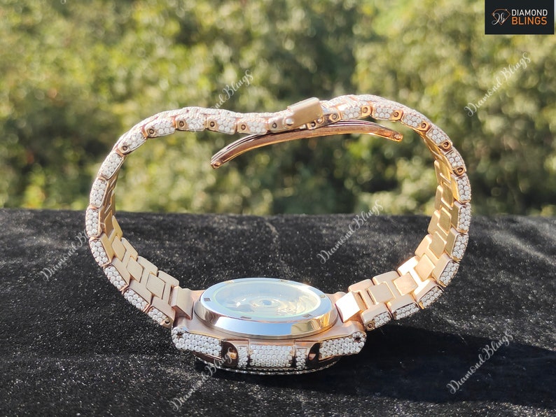 Iced Out VVS Moissanite Watch, White and Gold Automatic Bust Down Diamond, Mechanical Wristwatch, Luxury Diamond Watch Hip Hop Jewelry_7