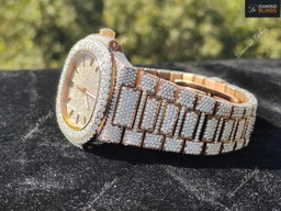 Iced Out VVS Moissanite Watch, White and Gold Automatic Bust Down Diamond, Mechanical Wristwatch, Luxury Diamond Watch Hip Hop Jewelry