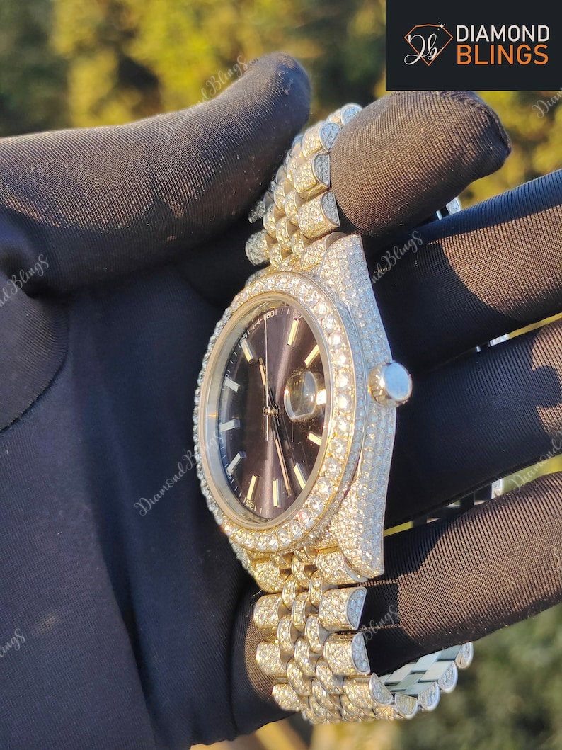 Bust Down VVS Moissanite Diamond Watch, Iced Out Automatic Movement Wrist Watch, Luxury Diamond Watch For Him, Hip Hop Jewelry Unisex_1