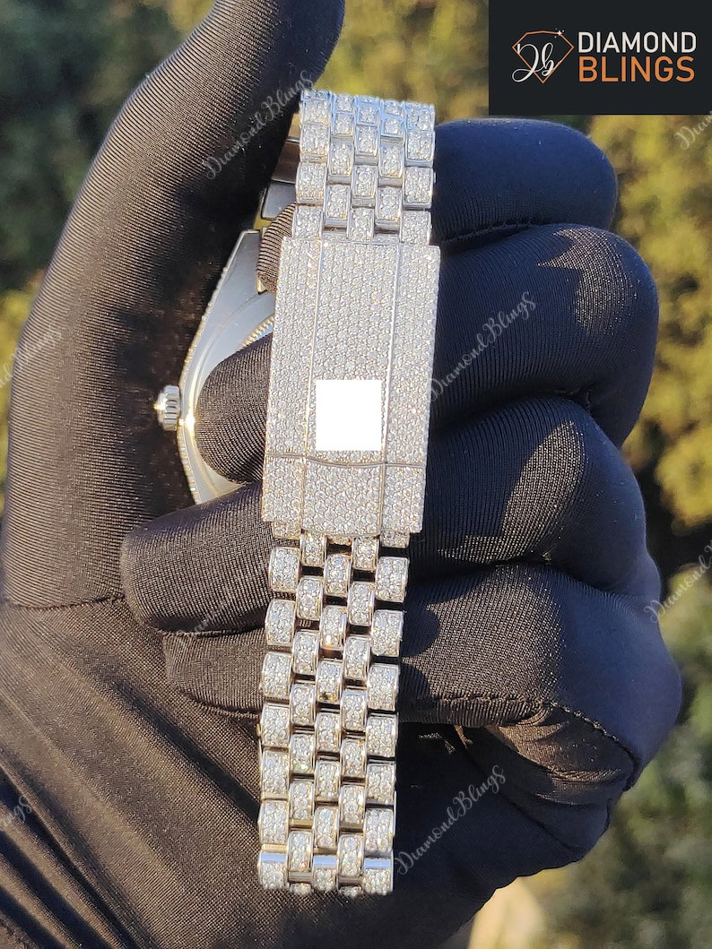 Bust Down VVS Moissanite Diamond Watch, Iced Out Automatic Movement Wrist Watch, Luxury Diamond Watch For Him, Hip Hop Jewelry Unisex_3
