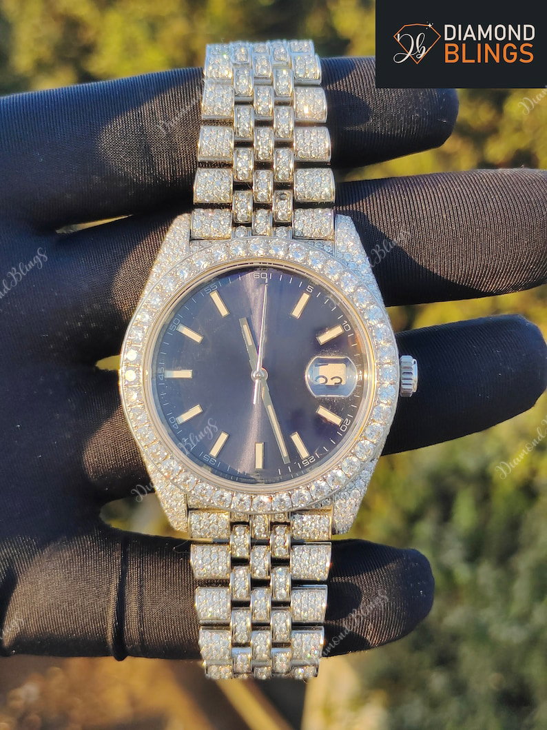 Bust Down VVS Moissanite Diamond Watch, Iced Out Automatic Movement Wrist Watch, Luxury Diamond Watch For Him, Hip Hop Jewelry Unisex_0