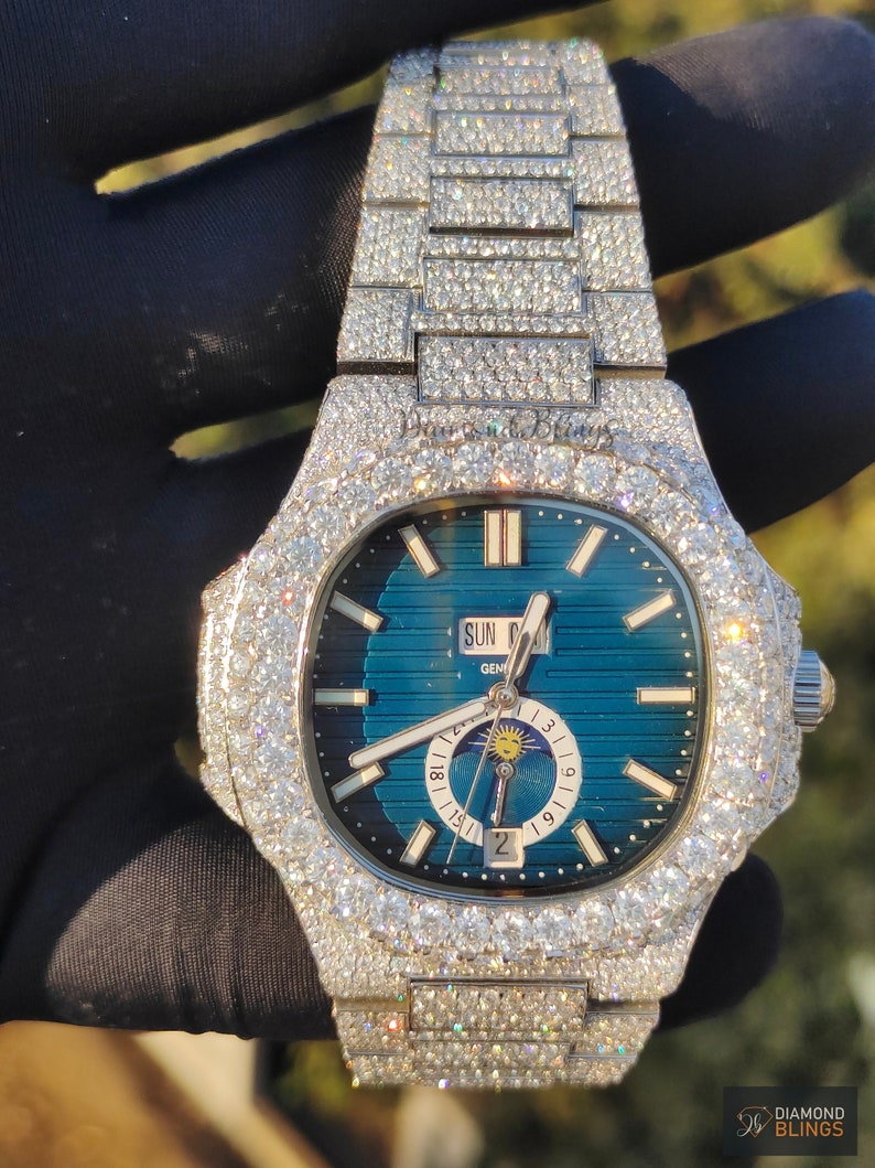 VVS Moissanite Iced Out Diamond Watch, Men's Bust Down Wristwatch, Luxury Diamond Wrist Watch For Him, Hip Hop Jewelry For Him Her Unisex