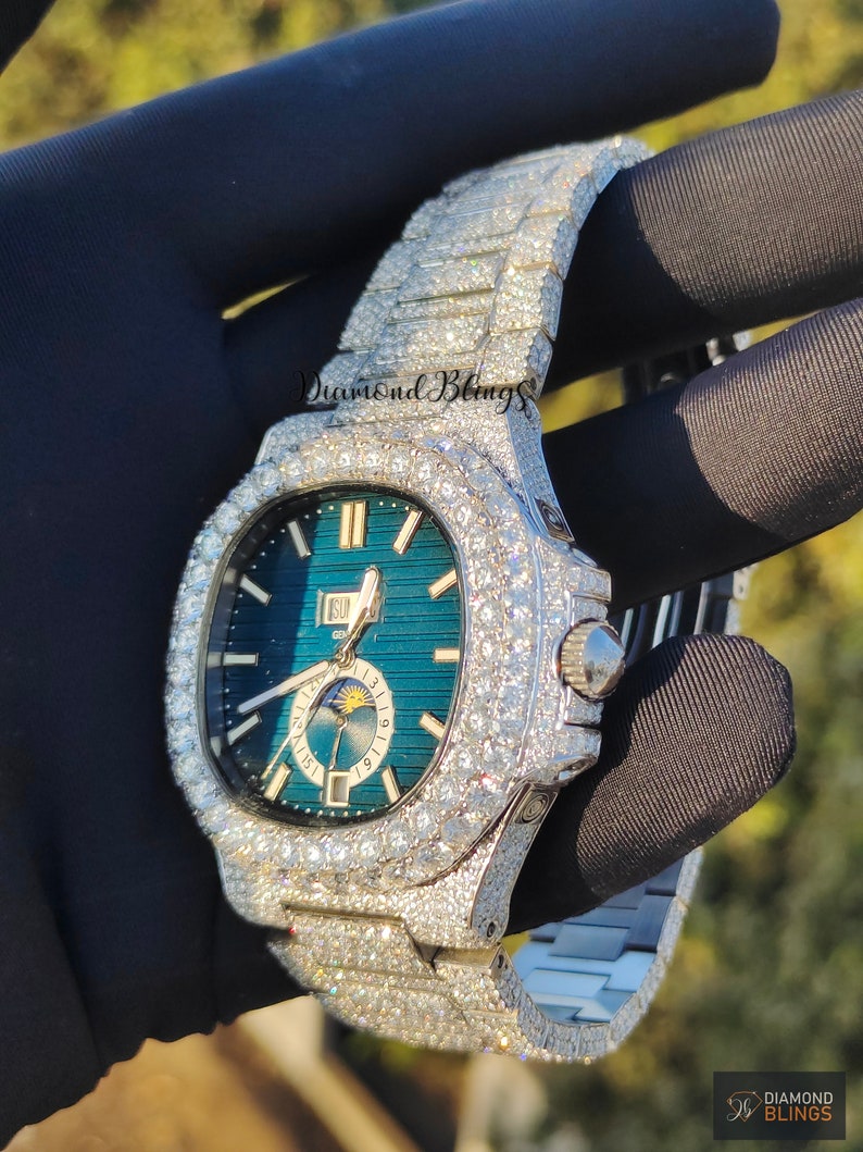 VVS Moissanite Iced Out Diamond Watch, Men's Bust Down Wristwatch, Luxury Diamond Wrist Watch For Him, Hip Hop Jewelry For Him Her Unisex_2