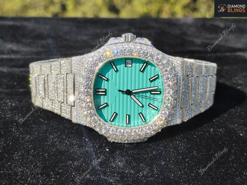 VVS Moissanite Bust Down Diamond Watch, Men's Wristwatch, Personalized Engraved Luxury Diamond Watch For Him, Hip Hop Charm Watch_2