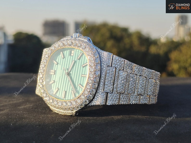 VVS Moissanite Bust Down Diamond Watch, Men's Wristwatch, Personalized Engraved Luxury Diamond Watch For Him, Hip Hop Charm Watch_4