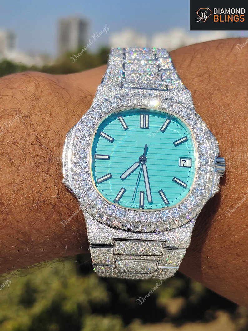 VVS Moissanite Bust Down Diamond Watch, Men's Wristwatch, Personalized Engraved Luxury Diamond Watch For Him, Hip Hop Charm Watch_1