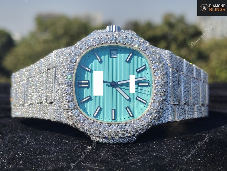VVS Moissanite Bust Down Diamond Watch, Men's Wristwatch, Personalized Engraved Luxury Diamond Watch For Him, Hip Hop Charm Watch
