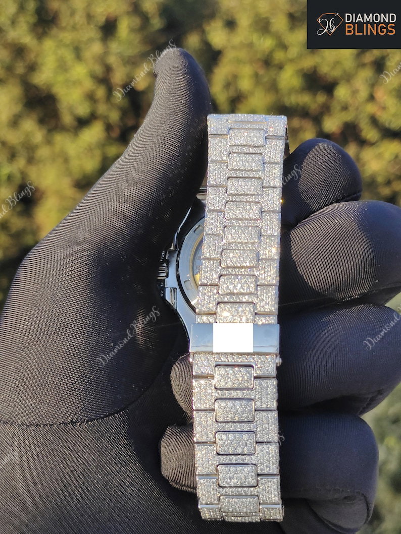 VVS Moissanite Bust Down Diamond Watch, Men's Wristwatch, Personalized Engraved Luxury Diamond Watch For Him, Hip Hop Charm Watch_5