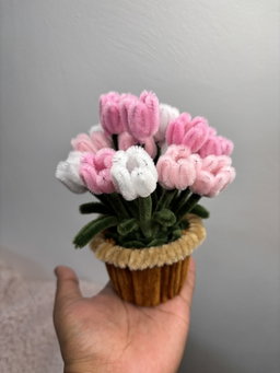 Pink tulips pot 