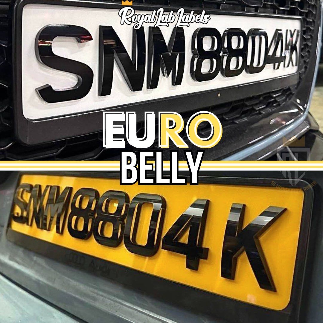 💎⚪️🟡 4D Crystal Euro Belly Reflective (White & Yellow) Car License Plates