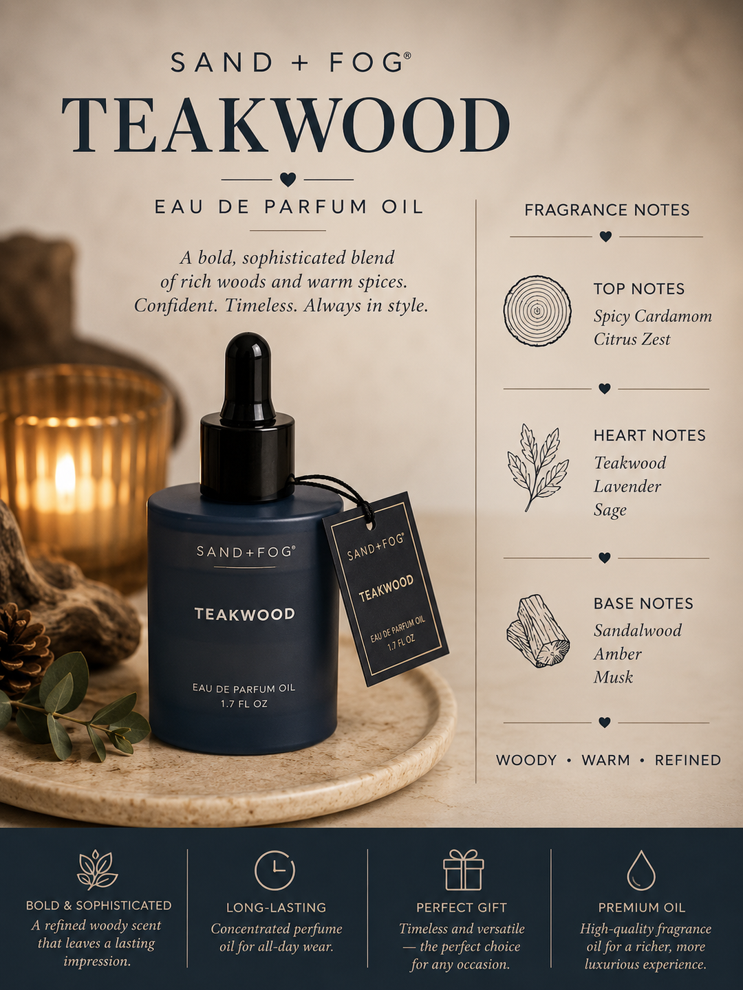 Teakwood sand and fog dropper for men 
