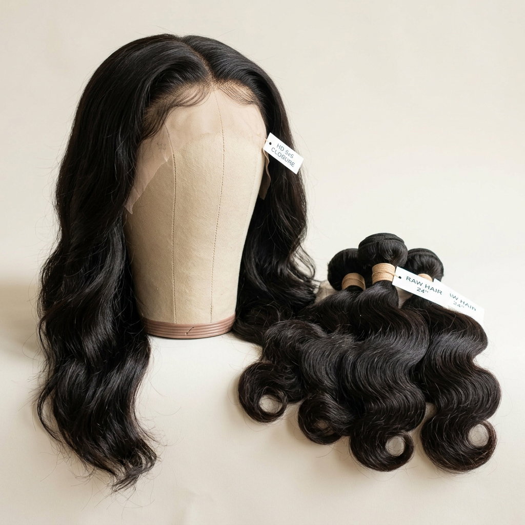 wig 24", raw, HD 5x5 closure, 3 bundles