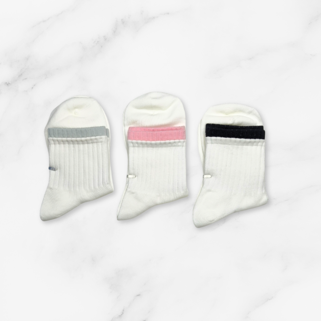 [10102] - 5 Pairs Women’s Cotton Blend Crew Socks – Breathable Stripes/Plain & Everyday Comfort _2