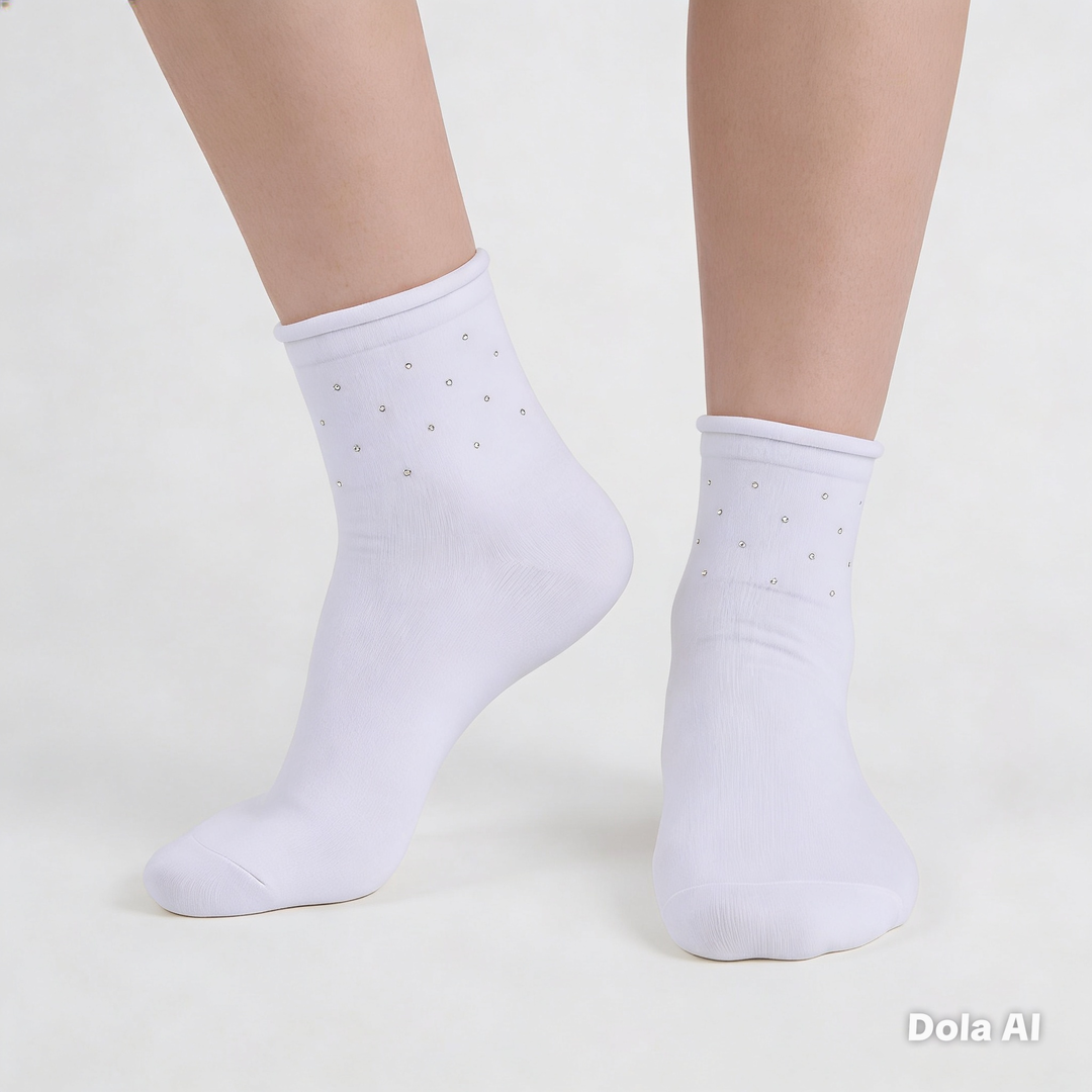 [10102] - 5 Pairs Women’s Cotton Blend Crew Socks – Breathable Stripes/Plain & Everyday Comfort 