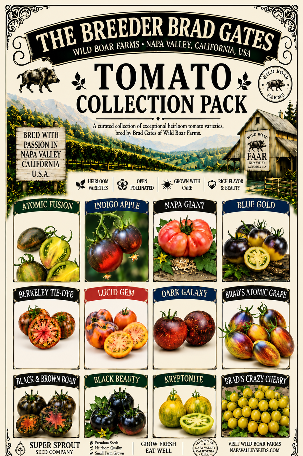 Brad Gates tomato seed collectors pack x 12 packs x 10 seeds per pack