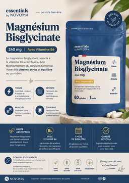 Magnésium Bisglycinate 240 mg + Vitamine B6 – Essentials by Novoma