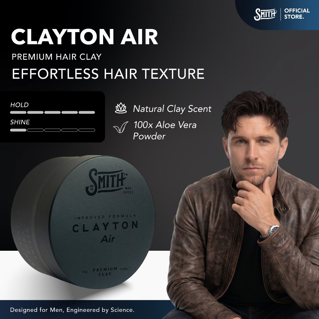 SMITH - Clayton Air Effortless Styling Clay for Natural Texture 55gr [Formula Baru] Hair Clay Anti Rontok & Penipisan Rambut Gaya Natural Alami Efek Volume Tebal_0