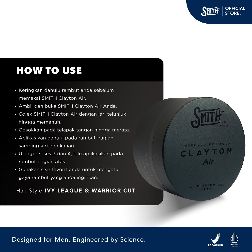 SMITH - Clayton Air Effortless Styling Clay for Natural Texture 55gr [Formula Baru] Hair Clay Anti Rontok & Penipisan Rambut Gaya Natural Alami Efek Volume Tebal_1