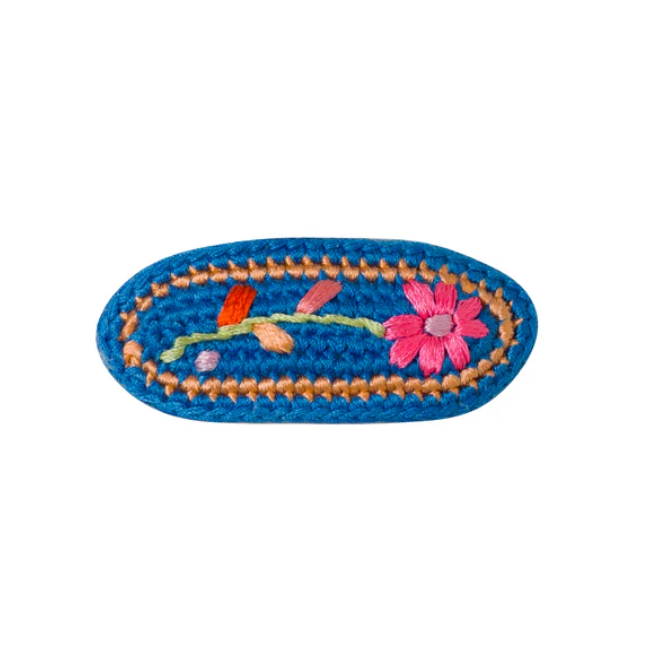 Crochet Embroidered Hair Clip (1pc) - Iris Blue
