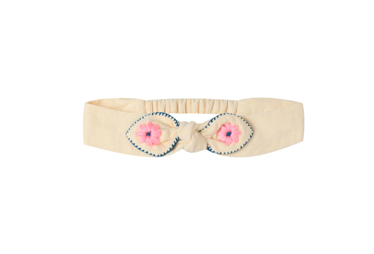 Embroidered Hair Band Bow - Cream