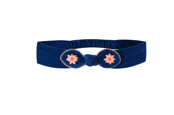 Embroidered Hair Band Bow - French Navy_0