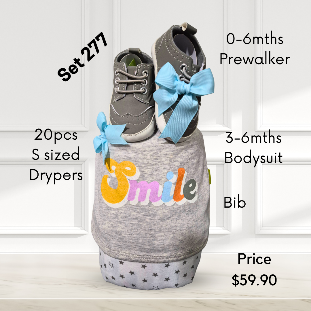 Grey Smile Bib boys diapercake