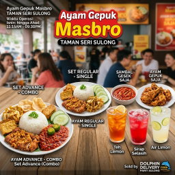 Ayam Gepuk Masbro TAMAN SERI SULONG Waktu Operasi: Isnin: hingga Ahad: 11:15AM - 09:30PM