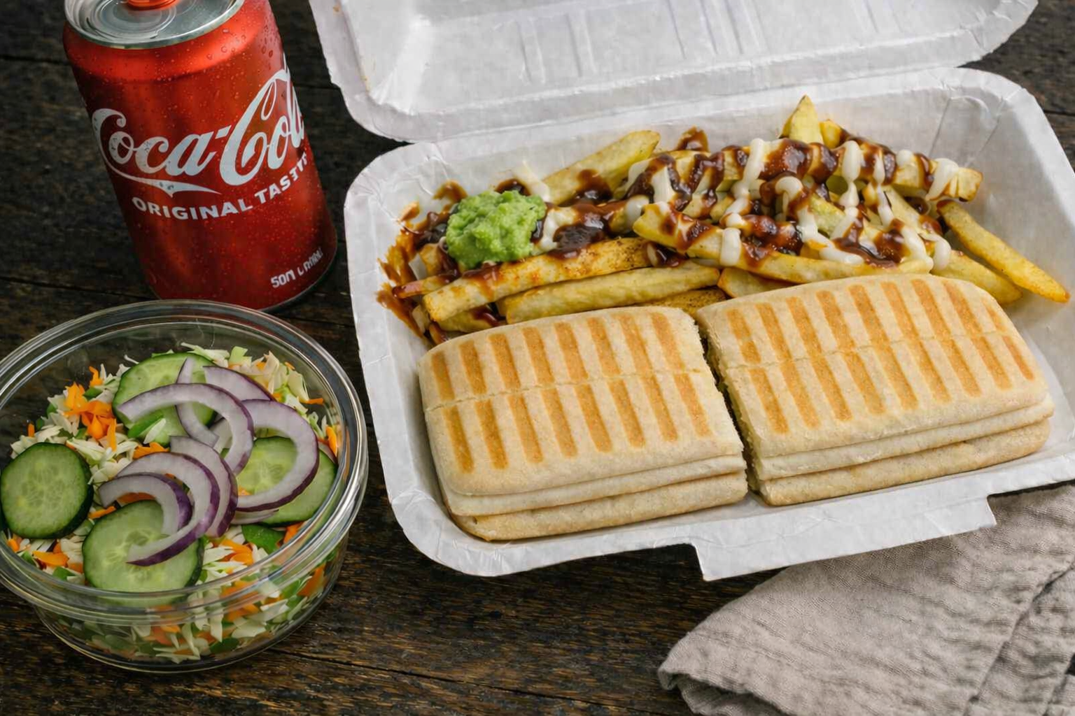 Panini kebab poulet  + frites + salades + 1 can coca cola_0