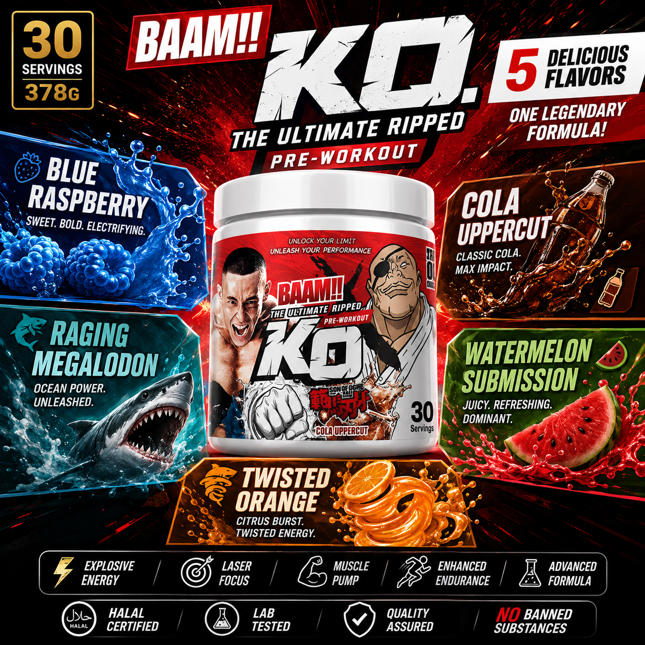 BAAM!! KO !! Ultimate Pre-Workout × DOPPO – 378 g (30 Servings) | Energy • Focus • Endurance_1