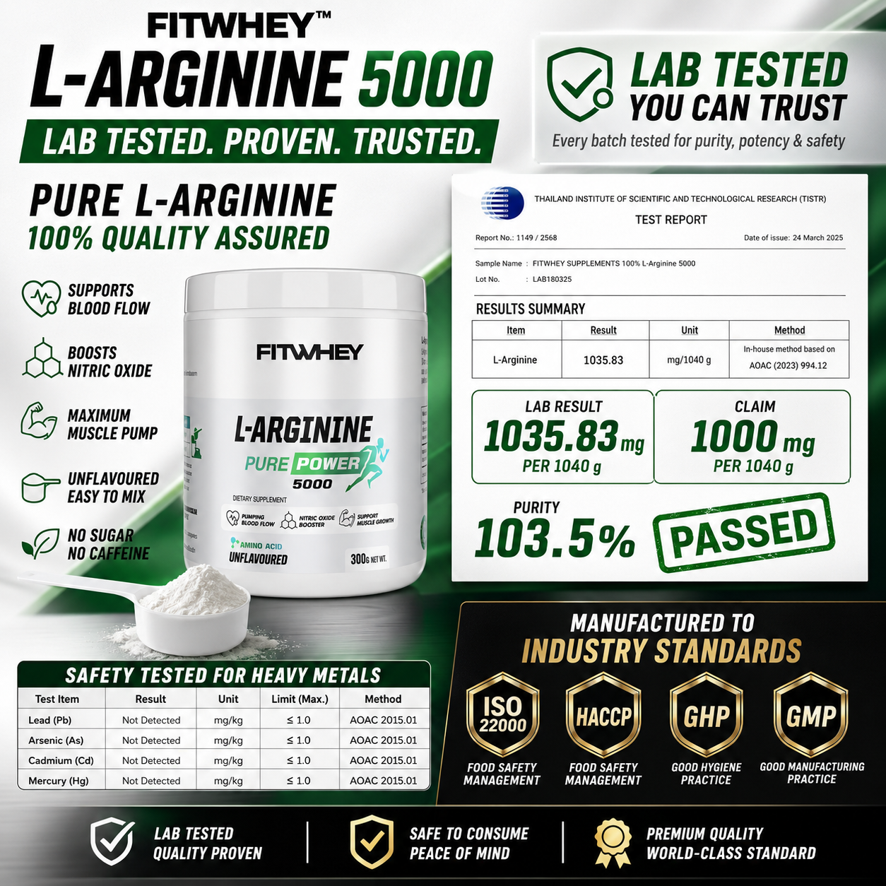 FITWHEY L-Arginine 5000 Pure Powder 300g | Pump & Nitric Oxide Support | No Stim_3