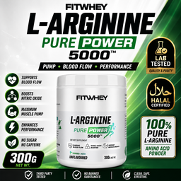 FITWHEY L-Arginine 5000 Pure Powder 300g | Pump & Nitric Oxide Support | No Stim