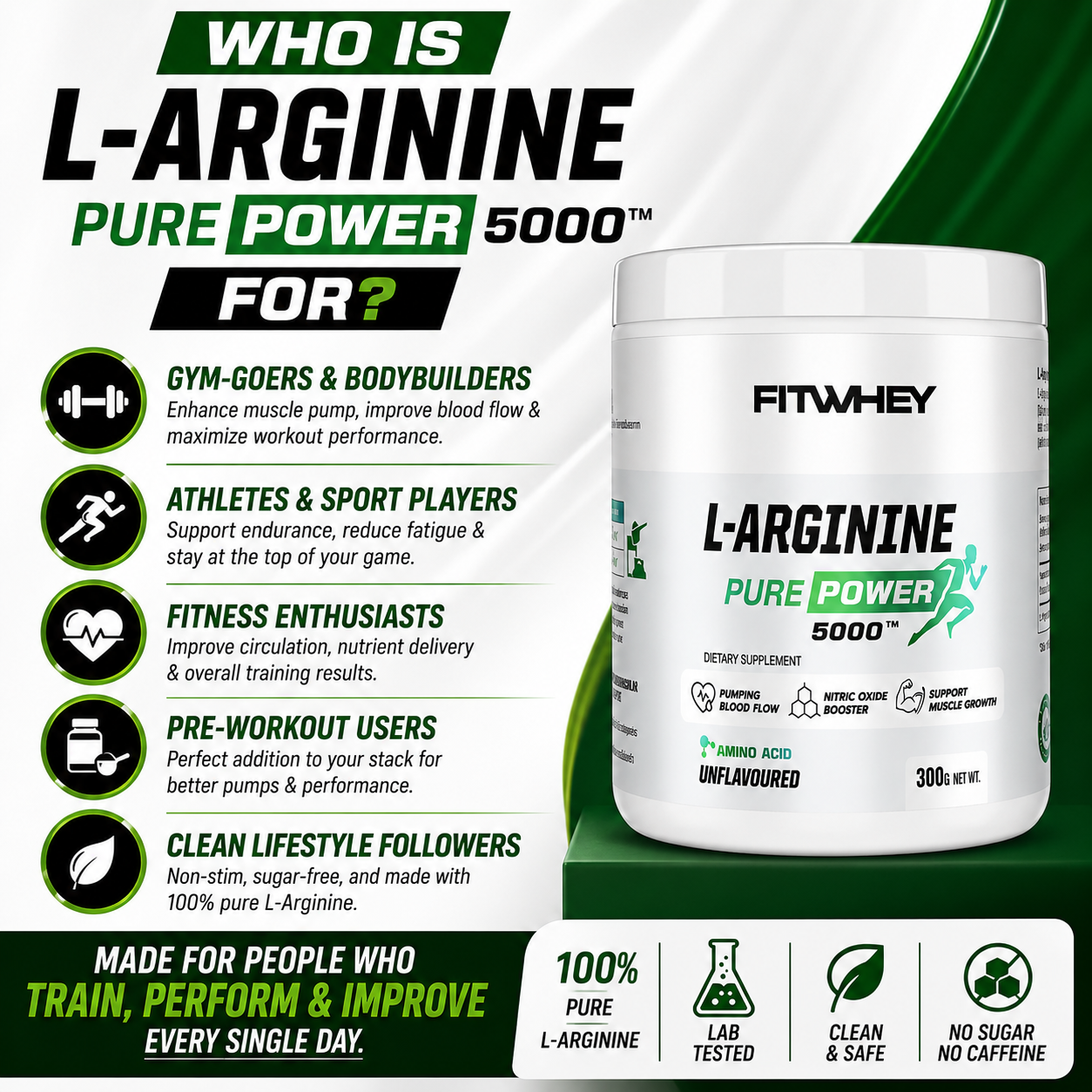 FITWHEY L-Arginine 5000 Pure Powder 300g | Pump & Nitric Oxide Support | No Stim_2