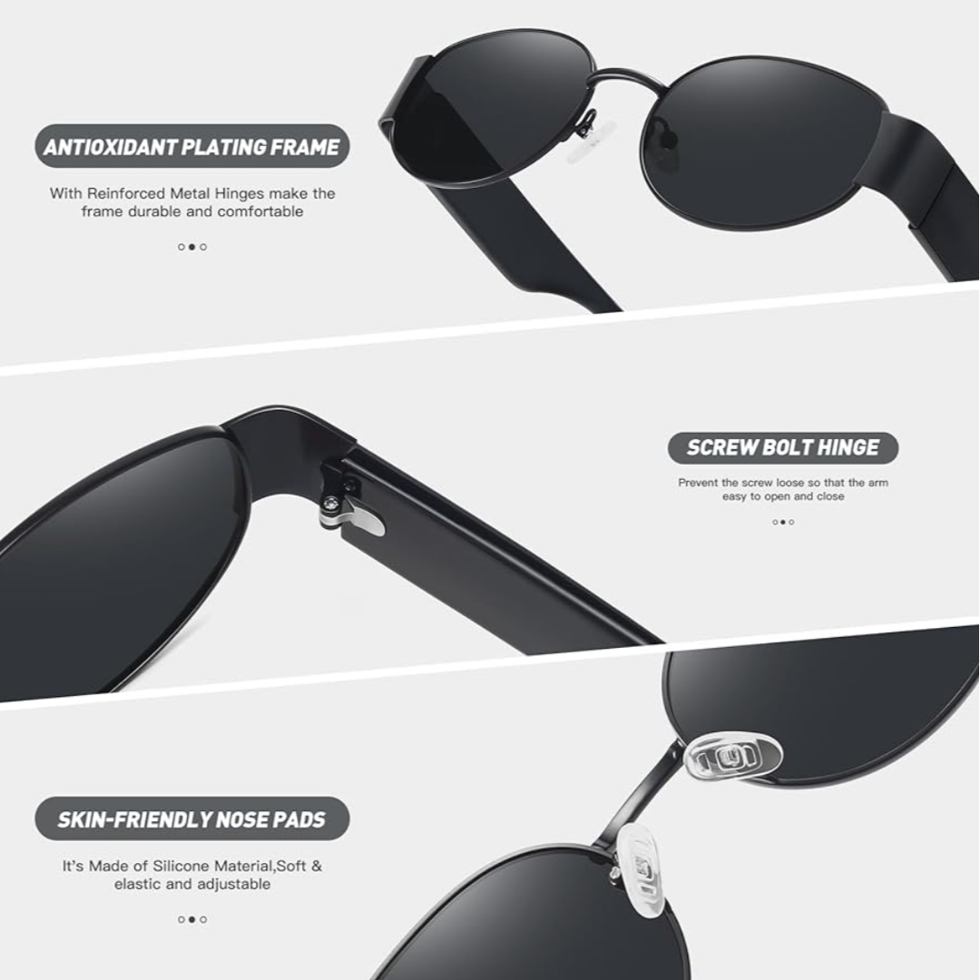 Retro Vintage Oval Sunglasses (Black)_2