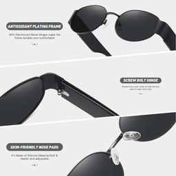 Retro Vintage Oval Sunglasses (Black)