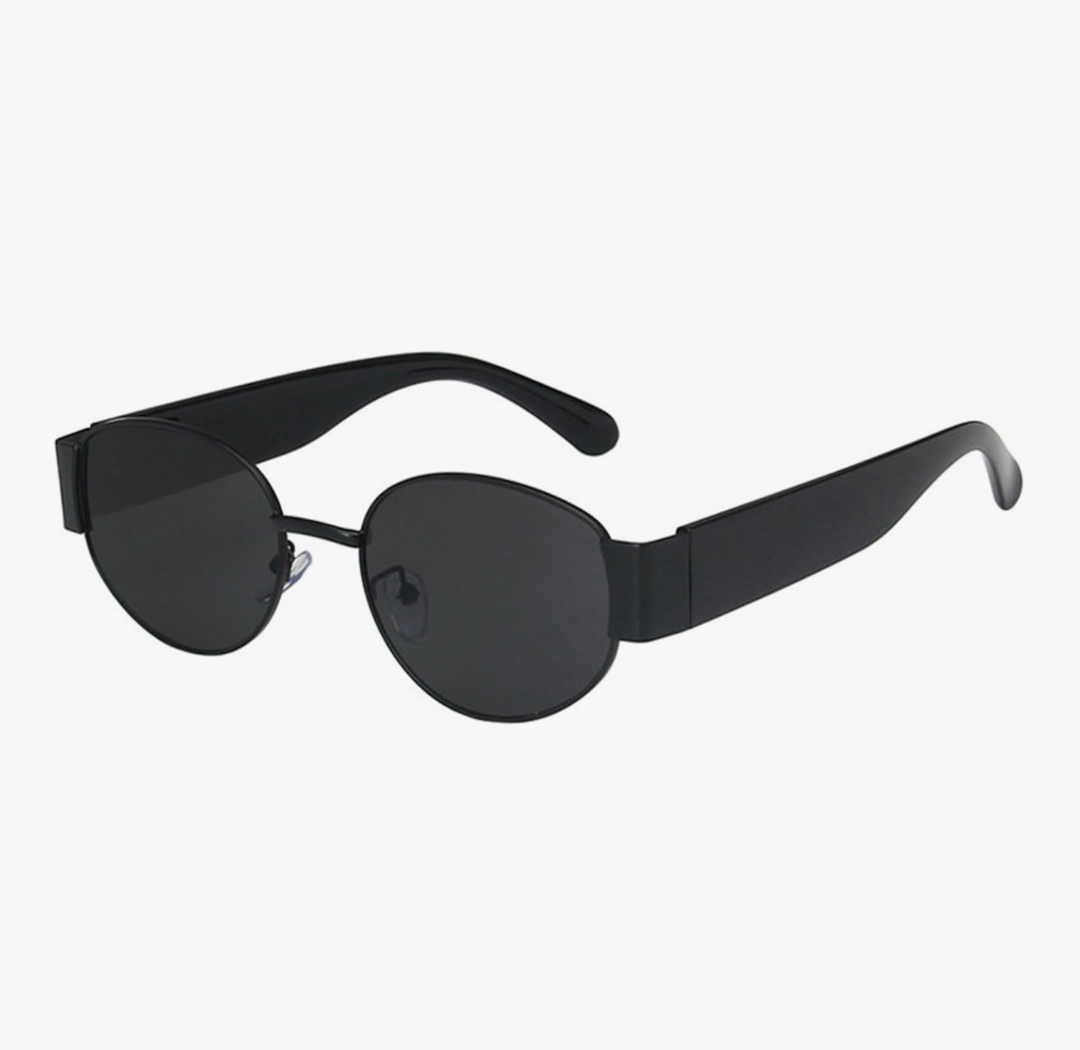 Retro Vintage Oval Sunglasses (Black)_0