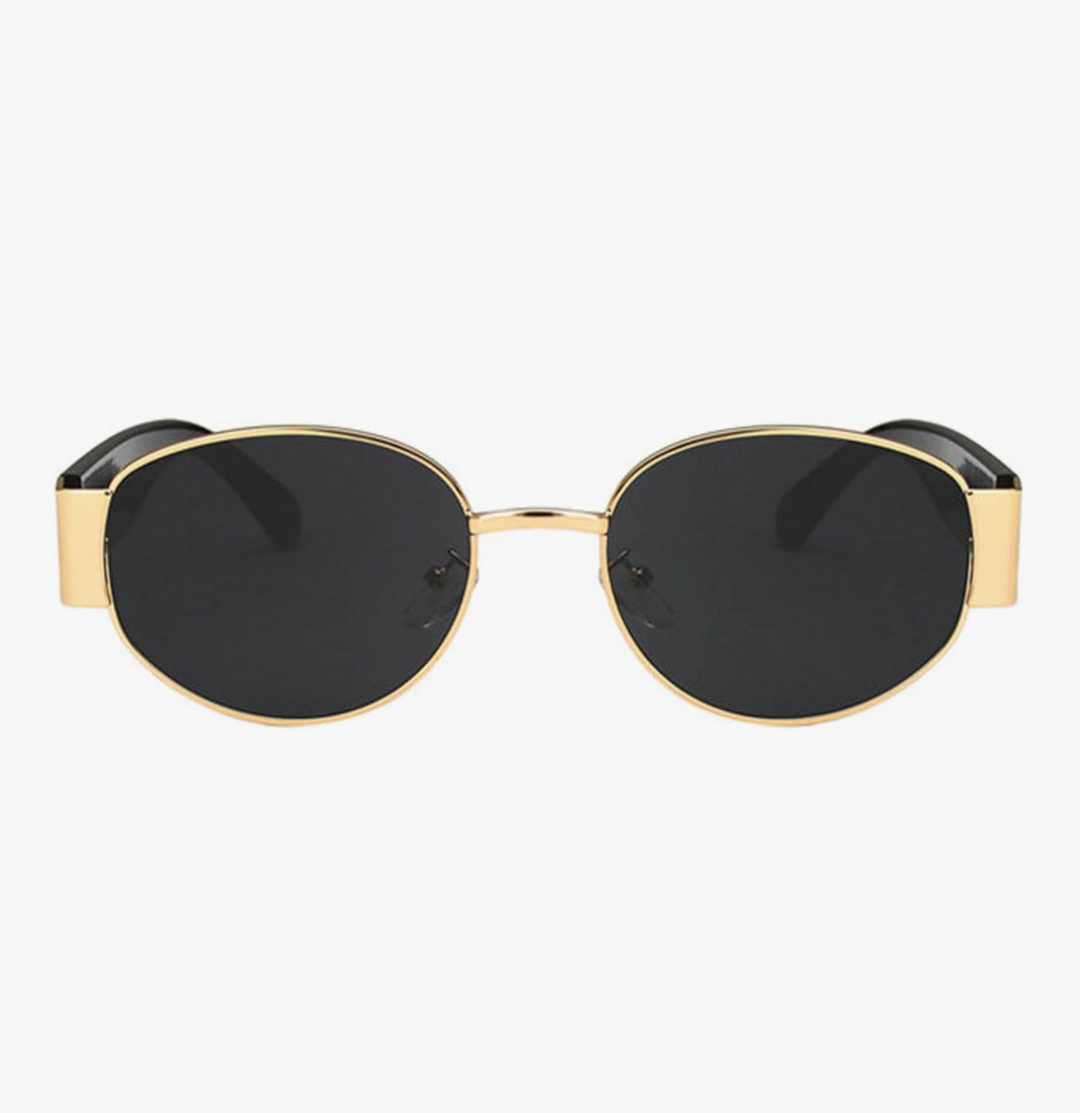 Retro Vintage Oval Sunglasses (Black/Gold)_1