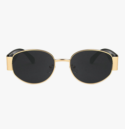 Retro Vintage Oval Sunglasses (Black/Gold)