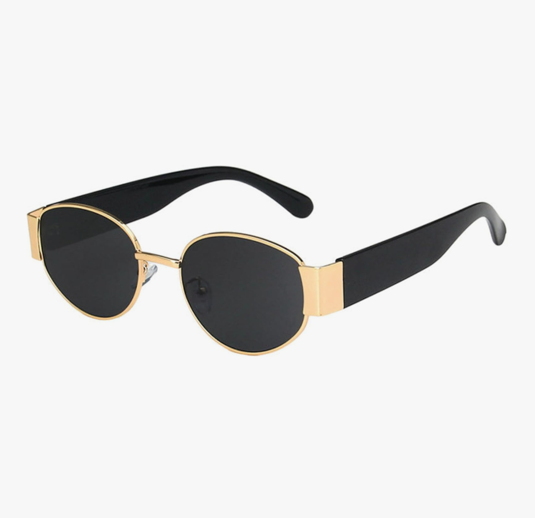 Retro Vintage Oval Sunglasses (Black/Gold)