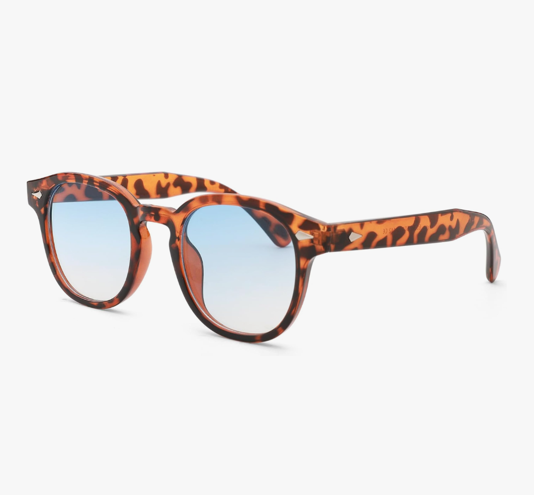 Retro Round Sunglasses (Leopard/Blue)