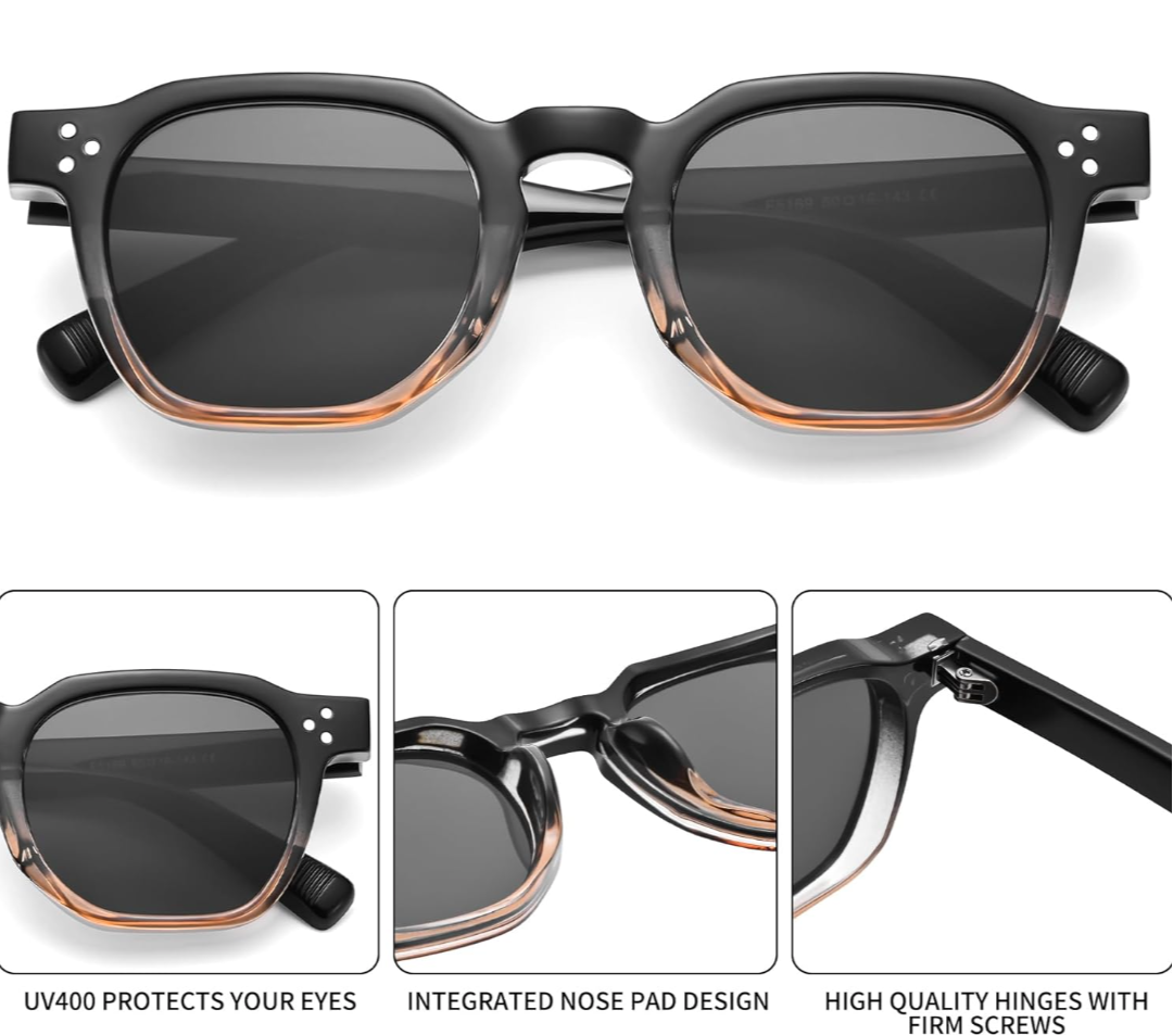 Retro Square Sunglasses (Black/Tea)_2