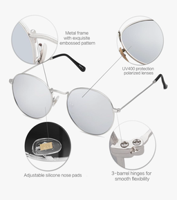 Unisex Polarised Round Sunglasses (Silver)
